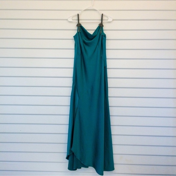 Rickie Freeman for Teri Jon Teal Beaded Strap Gown – Size 2 Cowl Neck Formal - Picture 5 of 5